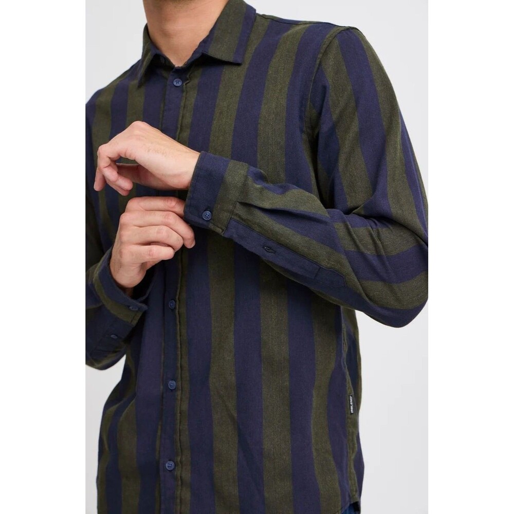 Blend Men’s Striped Button Down Shirt size XL NWT Navy/Olive Thick Cotton Blend